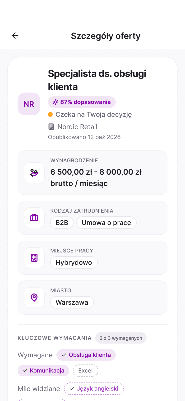 Aplikacja mobilna MatchJob: Analiza dopasowania