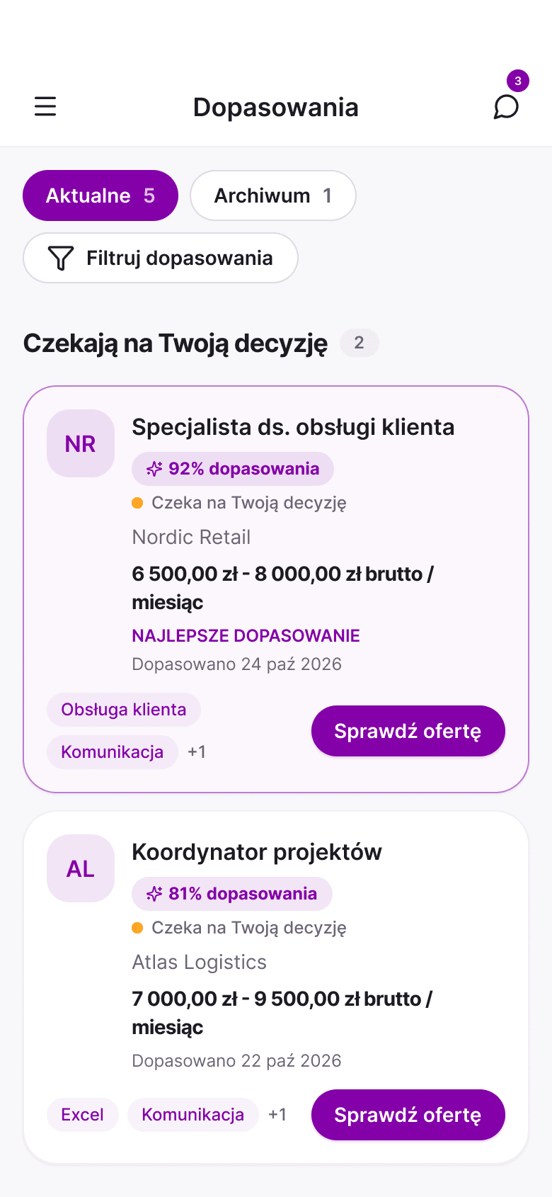 Aplikacja mobilna MatchJob: Dopasowane oferty